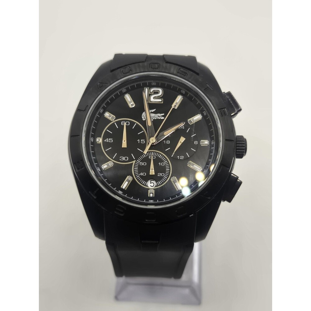 Lacoste PANAMA 45.5mm Black Men's Chronograph Watch. New Battery. New Resin Band